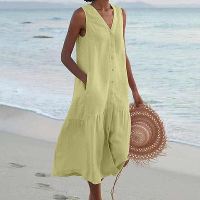 THALIA | Robe midi élégante sans manches couvrant le ventre