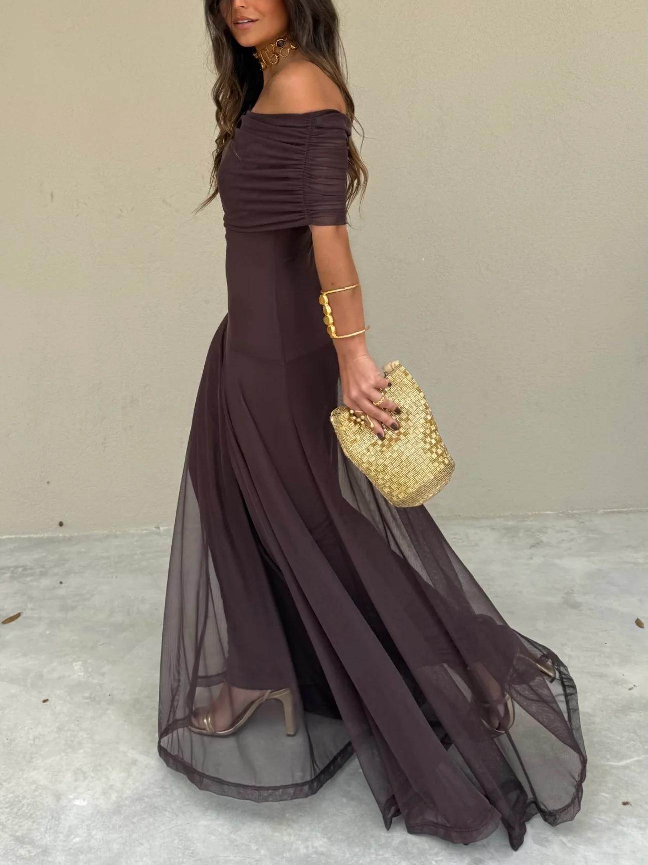 Alma Off-Shoulder Chiffon Maxi Dress