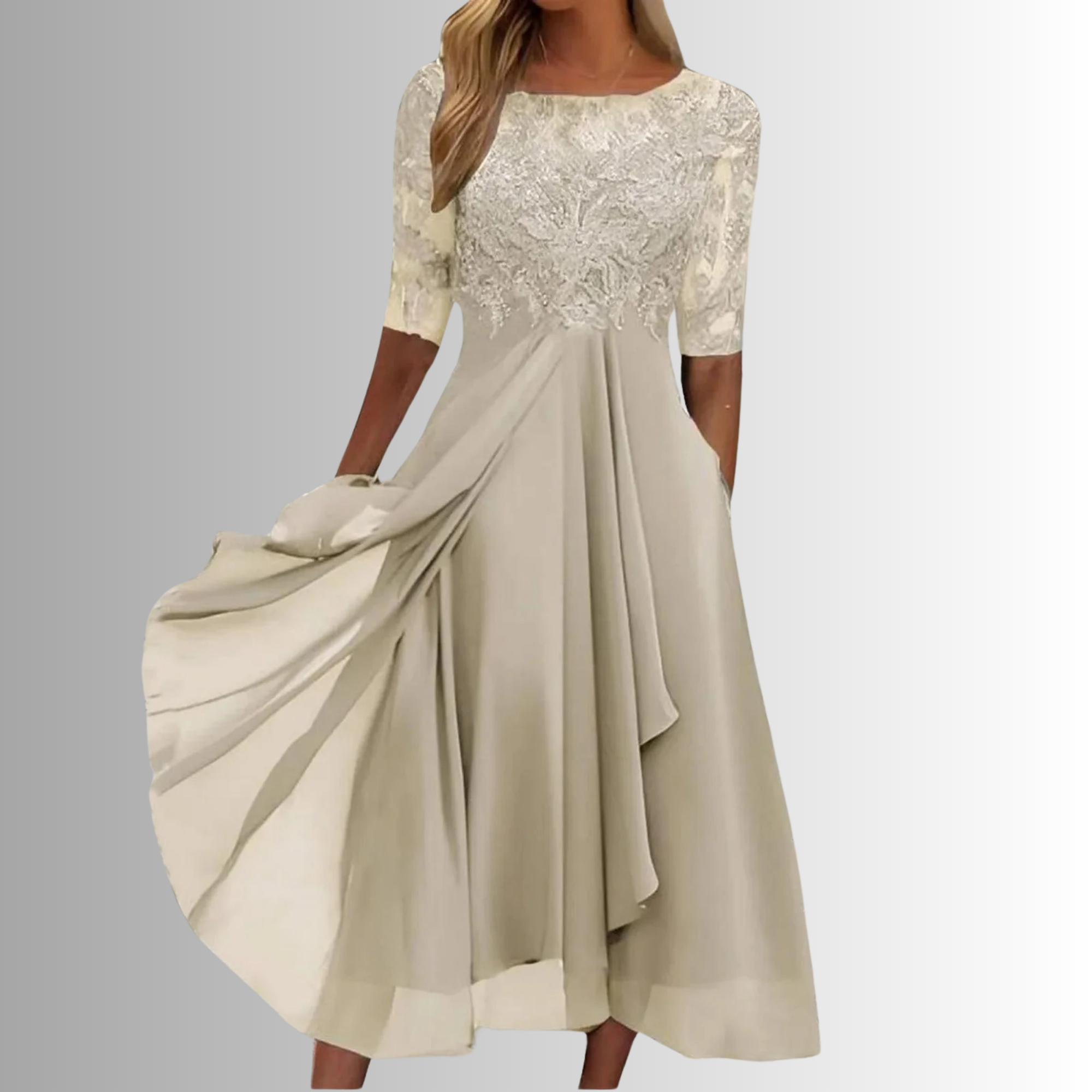 ELIZABETH | Robe midi élégante en dentelle avec couverture ventre  