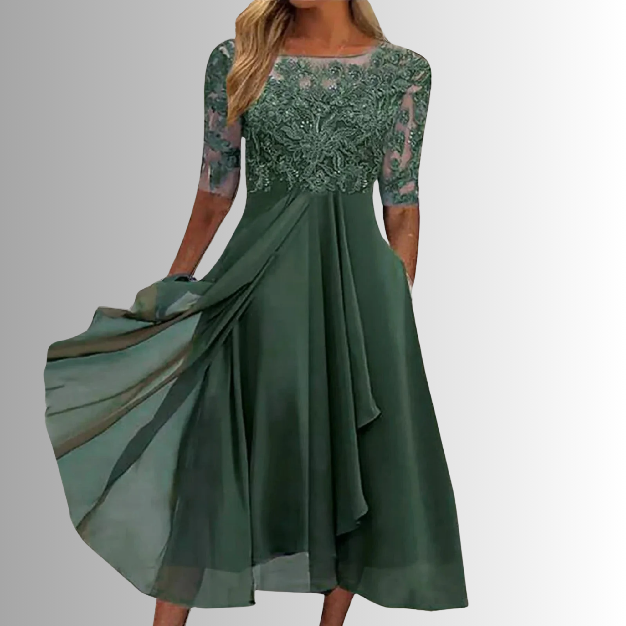 ELIZABETH | Robe midi élégante en dentelle avec couverture ventre  