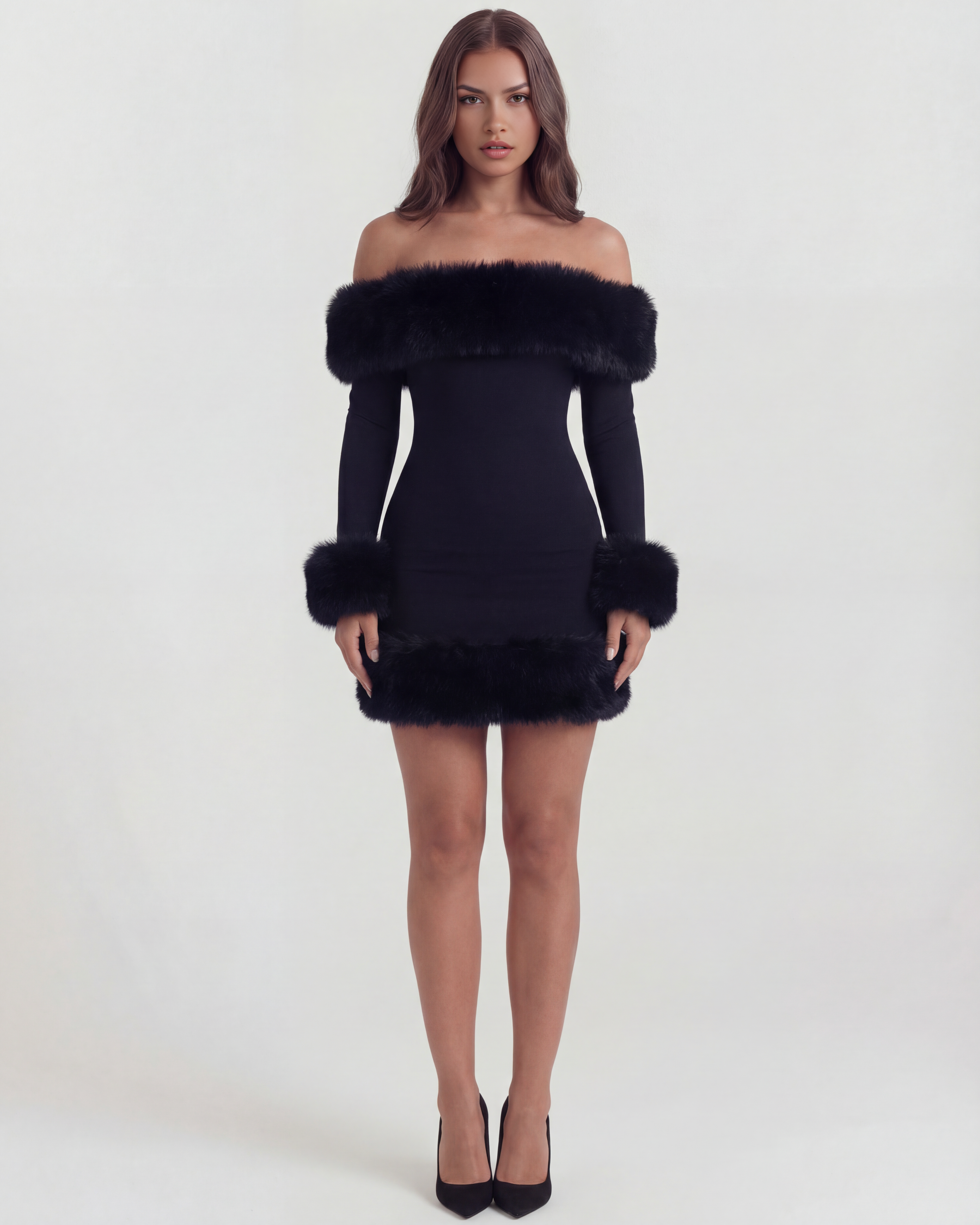 BELARA – OFF-SHOULDER MINI DRESS WITH TRIM DETAIL