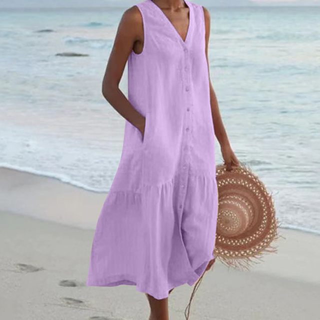 THALIA | Robe midi élégante sans manches couvrant le ventre