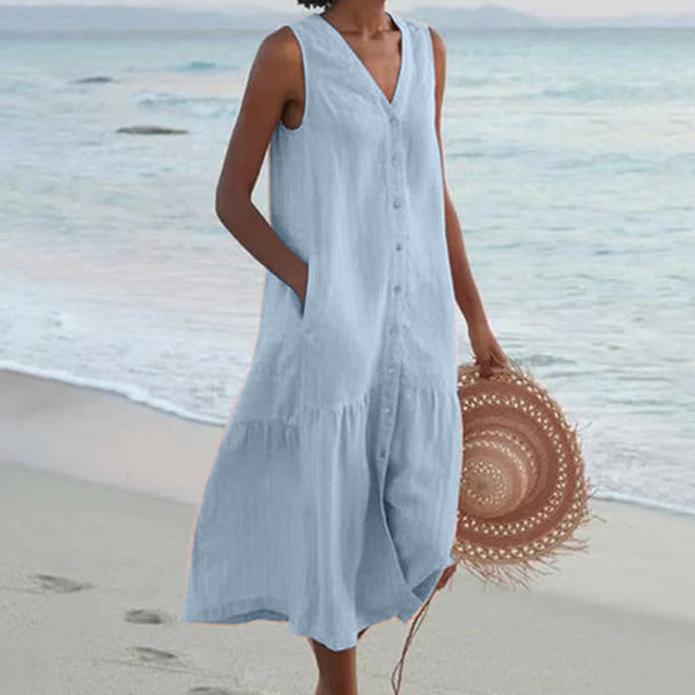 THALIA | Robe midi élégante sans manches couvrant le ventre