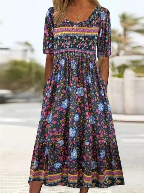 GRACIE | Robe midi bohème élégante avec couverture ventre  