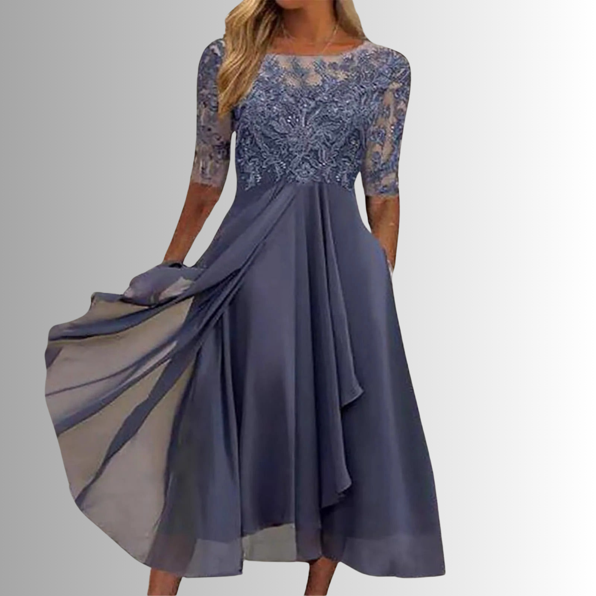 ELIZABETH | Robe midi élégante en dentelle avec couverture ventre  