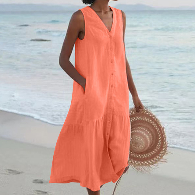 THALIA | Robe midi élégante sans manches couvrant le ventre