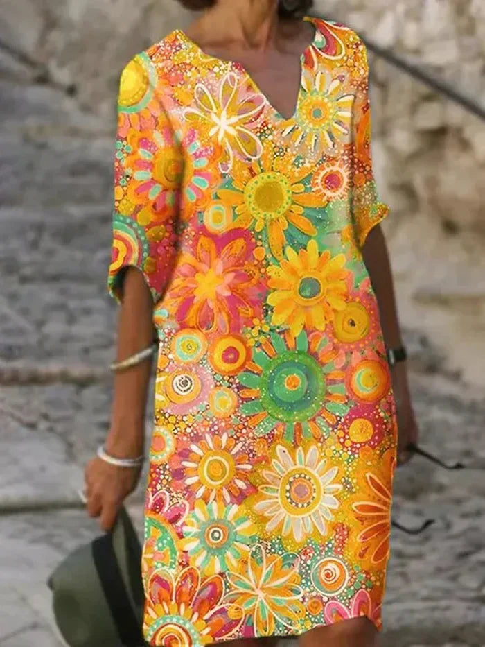 ANDREA | ELEGANT FLORAL TUMMY-COVERAGE DRESS