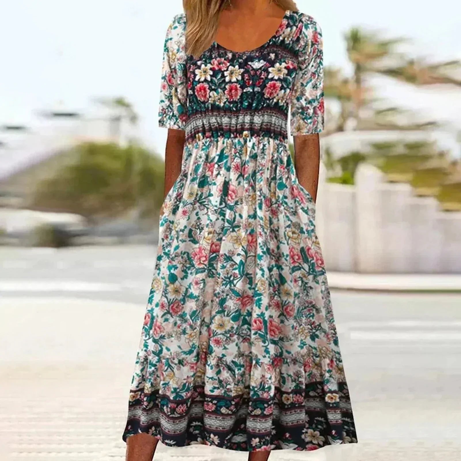 LYRA | ELEGANT BOHEMIAN TUMMY-COVERAGE DRESS