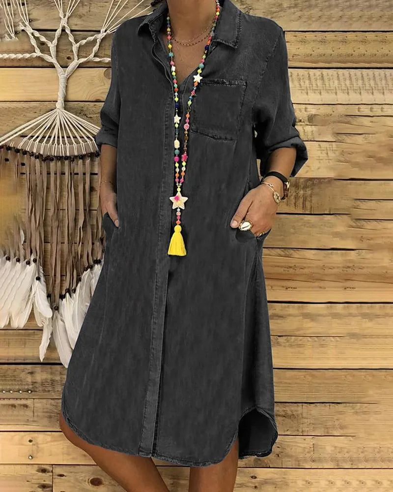 MAEVE | Robe-chemise en denim stylée avec couverture ventre  