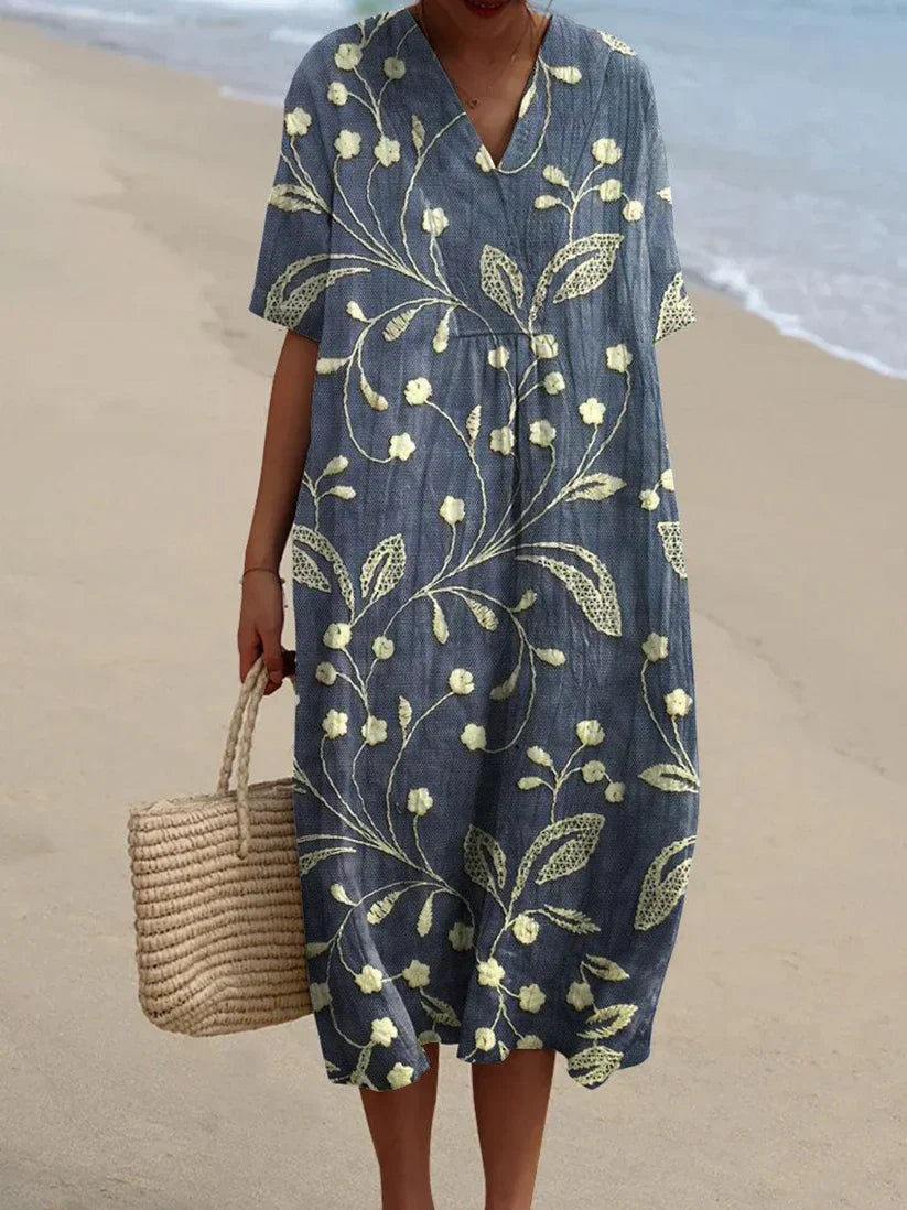 IVY | ELEGANT FLORAL TUMMY-COVERAGE COTTON DRESS