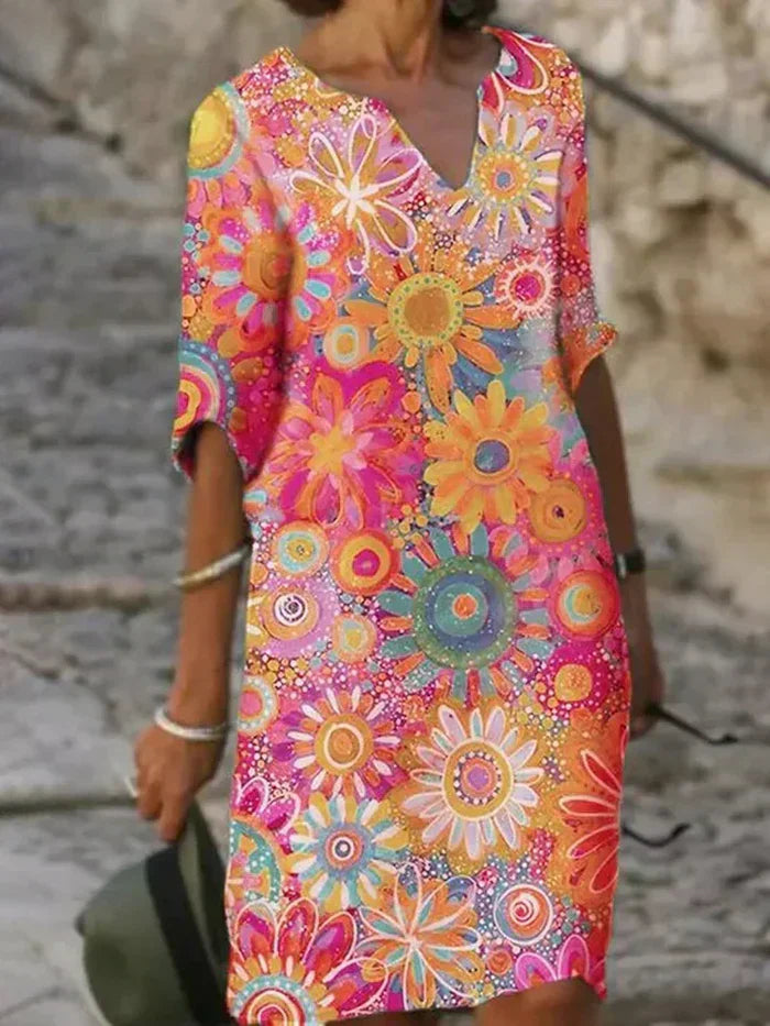 ANDREA | ELEGANT FLORAL TUMMY-COVERAGE DRESS