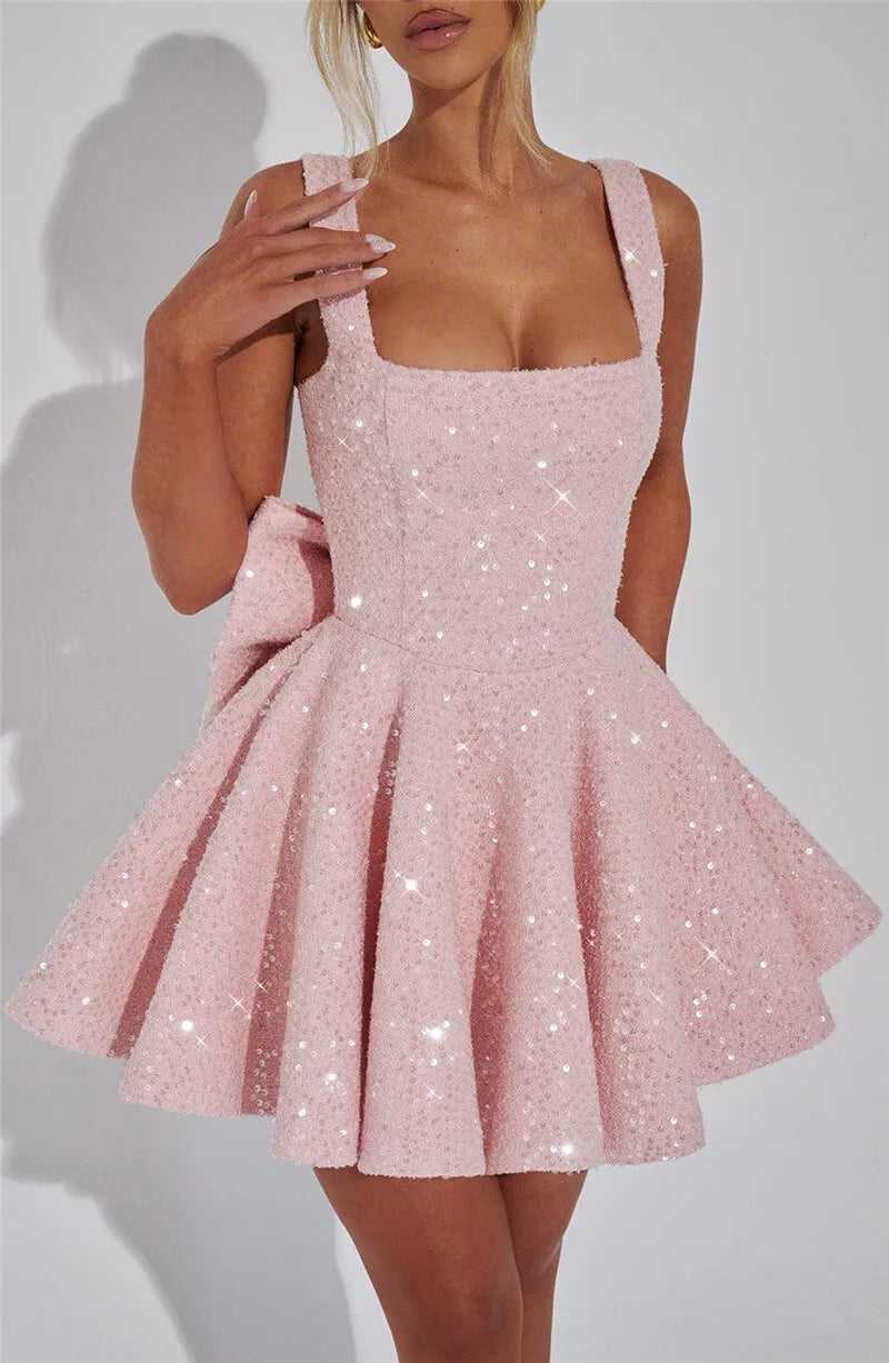 Novaria | Sequin Bow A-Line Mini Dress
