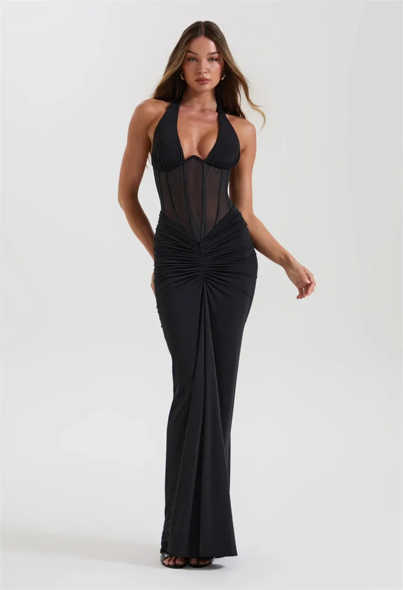 Liore | Neckholder-Maxikleid mit Rüschen 