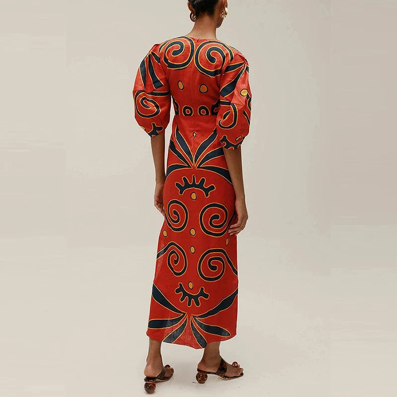 Riviera Stripes Maxikleid mit Puffärmeln