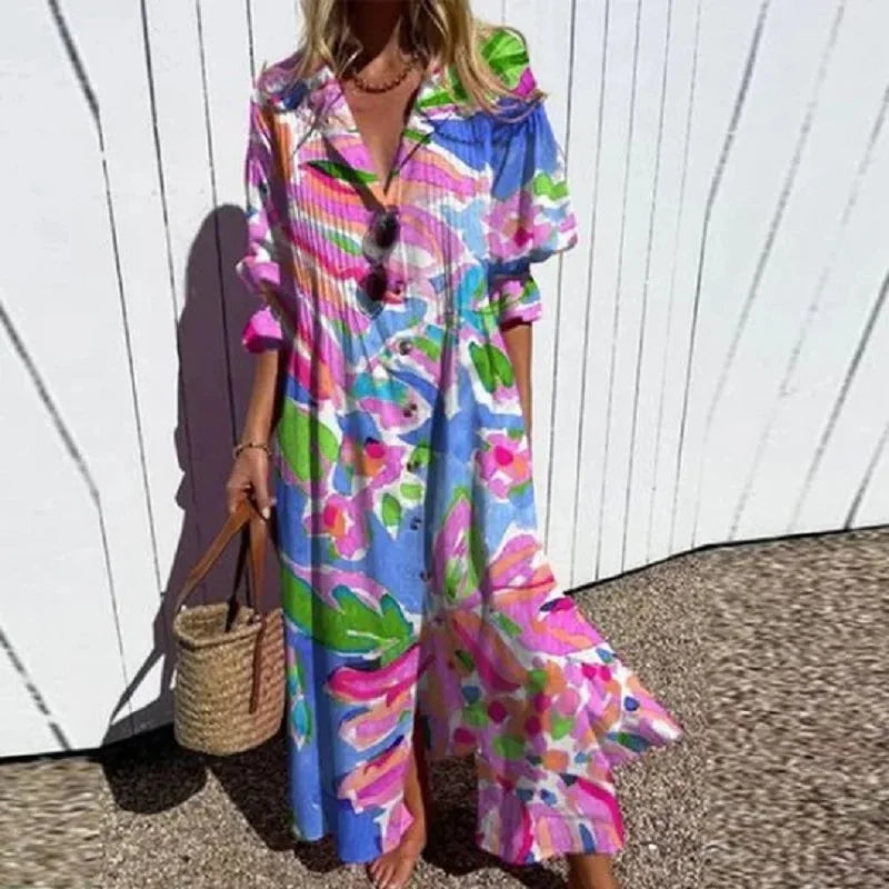 EVIE | Robe maxi fleurie élégante avec couverture ventre  
