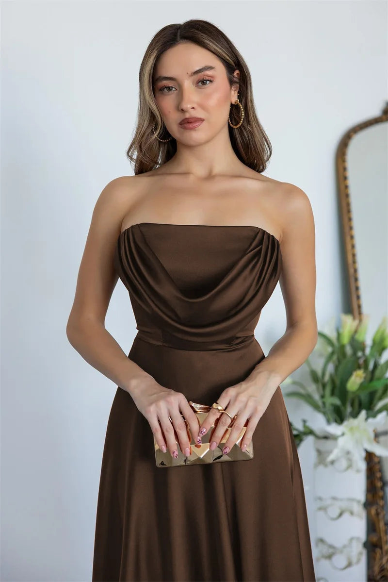 ZARIAH | Satin-Maxikleid ohne Träger