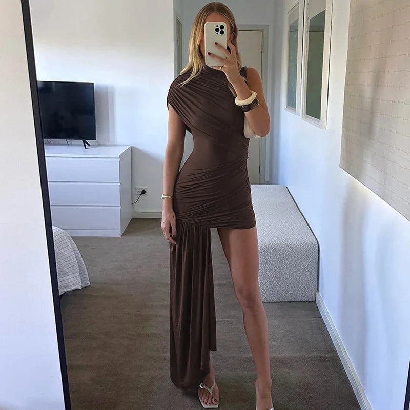 Clarionna | Draped High-Neck Mini Dress