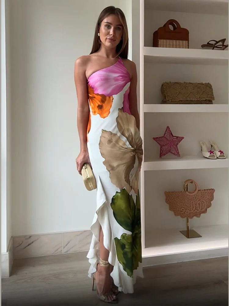 Aurora Petal Maxikleid mit One-Shoulder-Träger