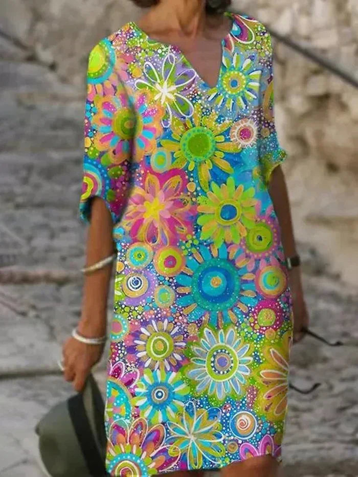 ANDREA | ELEGANT FLORAL TUMMY-COVERAGE DRESS