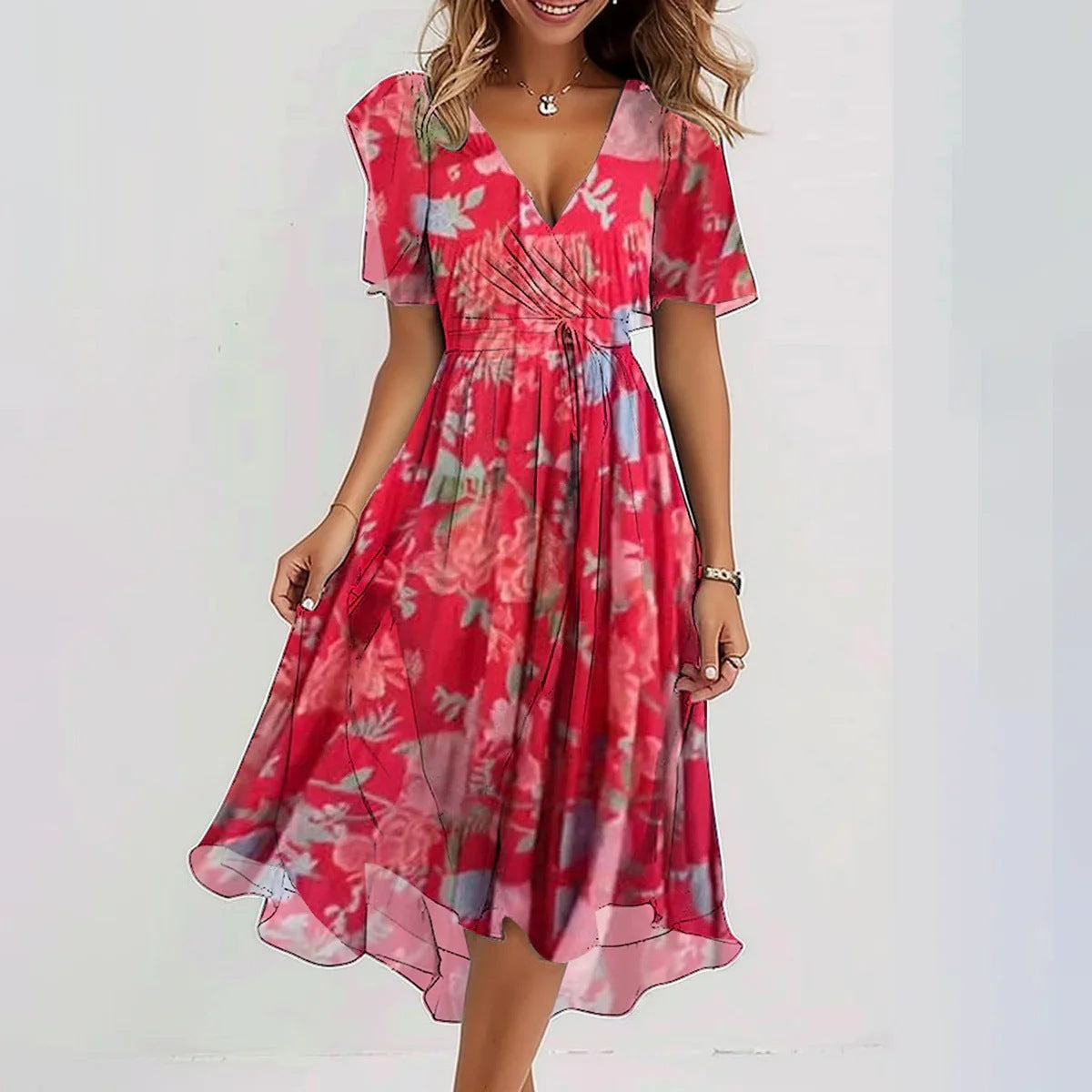MATILDA | Robe midi portefeuille fleurie avec couverture ventre  