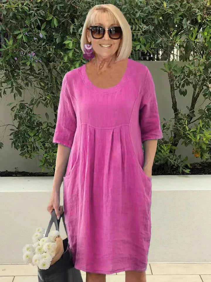 JANE | ROBE ÉLÉGANTE EN COTON-LIN AVEC COUVERTURE DU VENTRE  