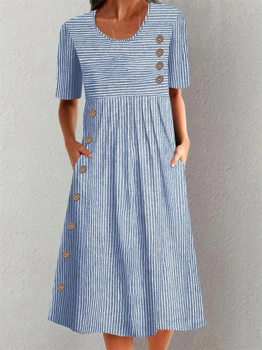LUISA | ROBE MIDI RAYÉE ÉLÉGANTE FLATTEUSE POUR LE VENTRE