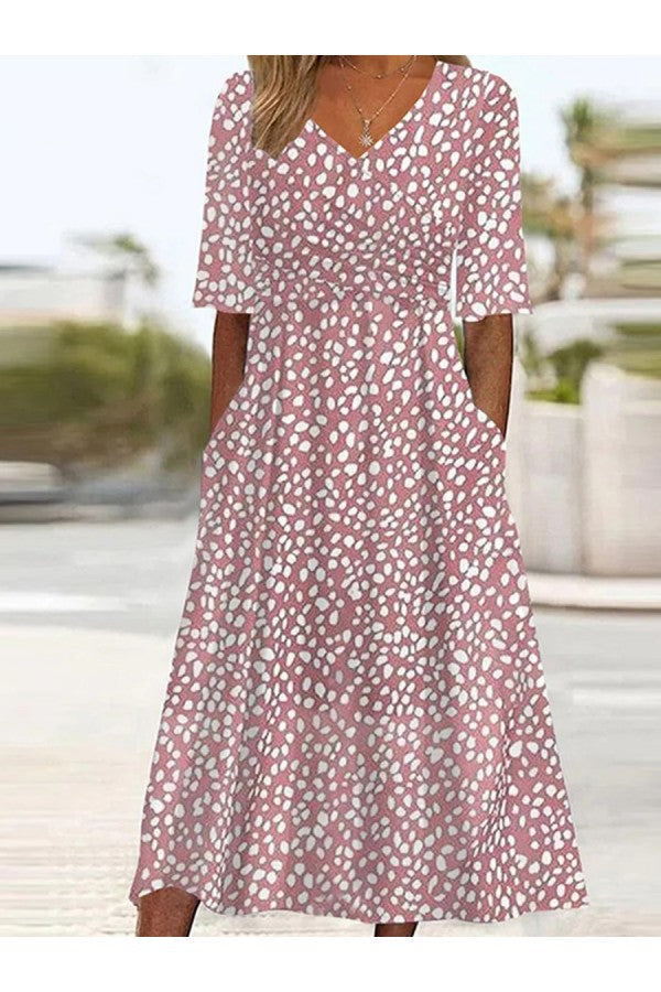 COLETTE | ROBE MIDI À POIS ÉLÉGANTE FLATTEUSE POUR LE VENTRE