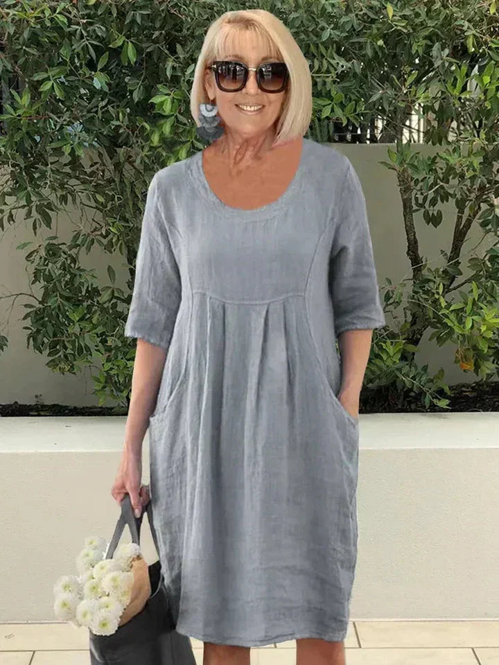 JANE | ROBE ÉLÉGANTE EN COTON-LIN AVEC COUVERTURE DU VENTRE  