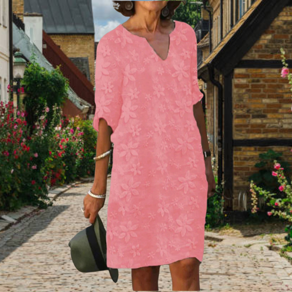 PATRICIA | Robe midi fleurie élégante avec couverture ventre  