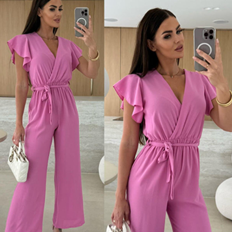 Aria | Ruffle Sleeve Wide-Leg Jumpsuit