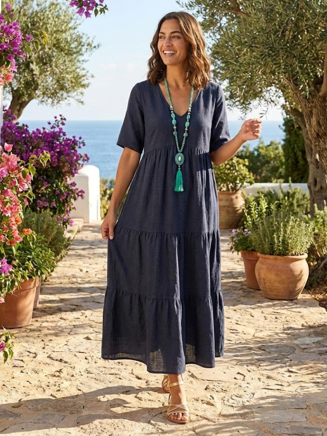 AMBER | ROBE MAXI À NIVEAUX ÉLÉGANTE AVEC COUVERTURE DU VENTRE