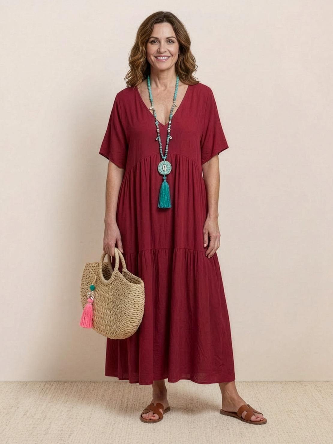 AMBER | ROBE MAXI À NIVEAUX ÉLÉGANTE AVEC COUVERTURE DU VENTRE