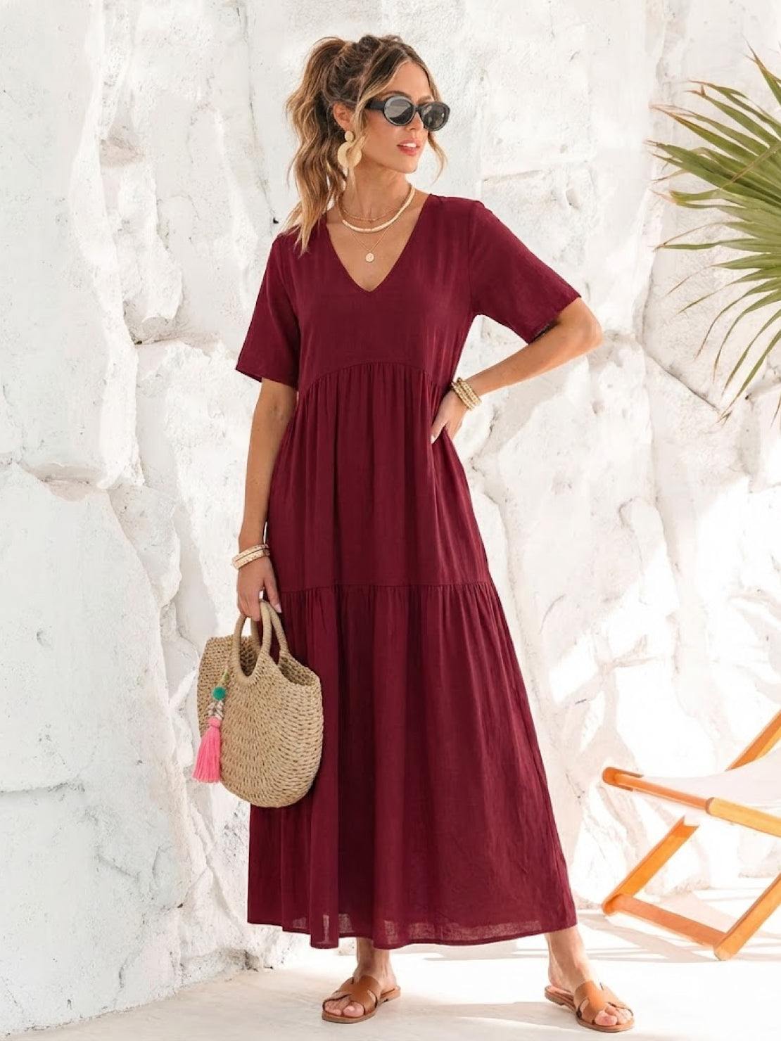 AMBER | ROBE MAXI À NIVEAUX ÉLÉGANTE AVEC COUVERTURE DU VENTRE