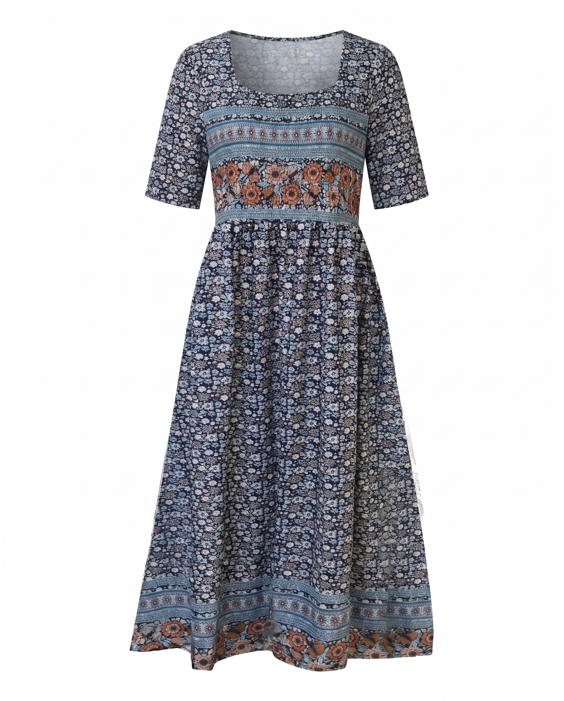 MARIA | Robe midi imprimée bohème avec couverture ventre élégante  