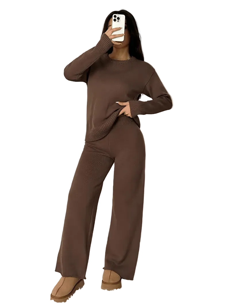 Sienna Knit Lounge Set – Relaxed Top & Wide-Leg Pants