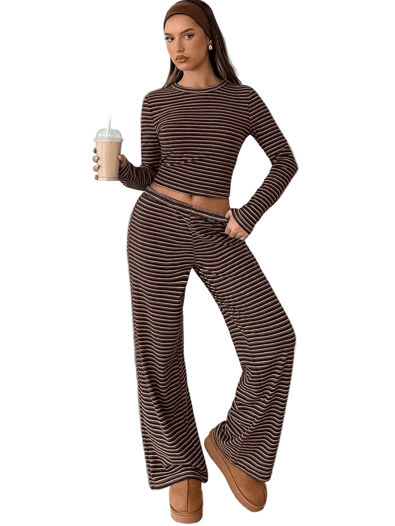 Mila Striped Lounge Set – Cropped Top & Wide-Leg Pants
